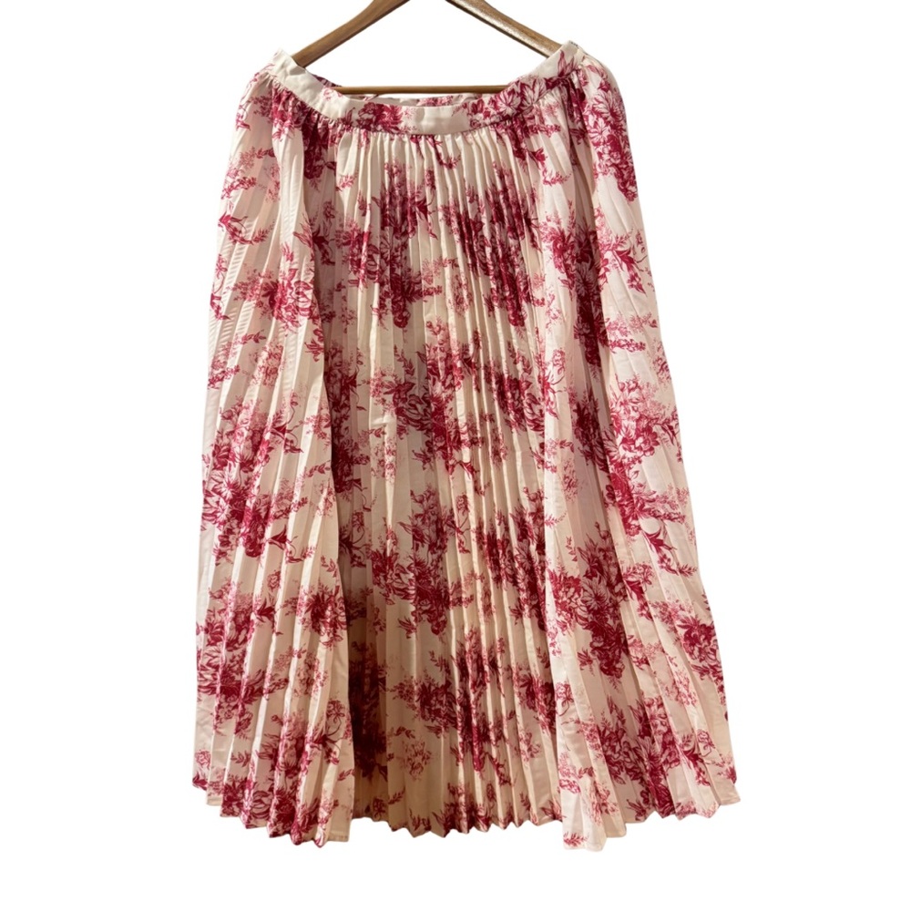 Romantic Cottagecore Pleated Maxi Skirt Size XL Red Toile Floral Boutique Brand